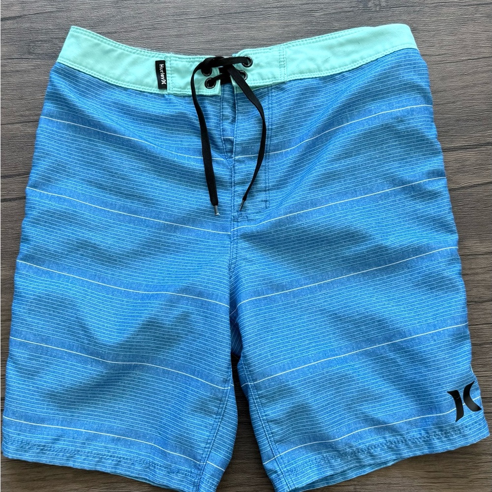 Hurley Aqua and Blue Striped Board Shorts